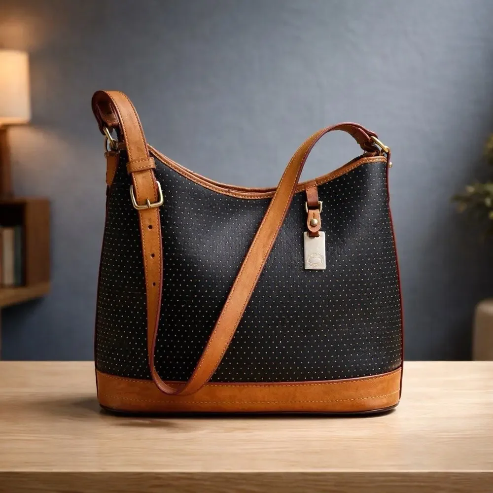 Vintage Dooney & Bourke Cabrio Black Perforated Leather Hobo Bag Read